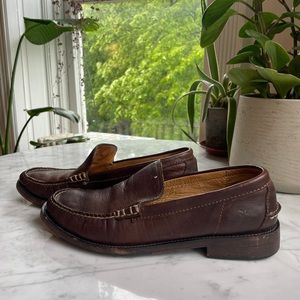 Frye Loafers Mens Size 9.5 Brown Leather Shoes Douglas Venetian 80575 Stitched